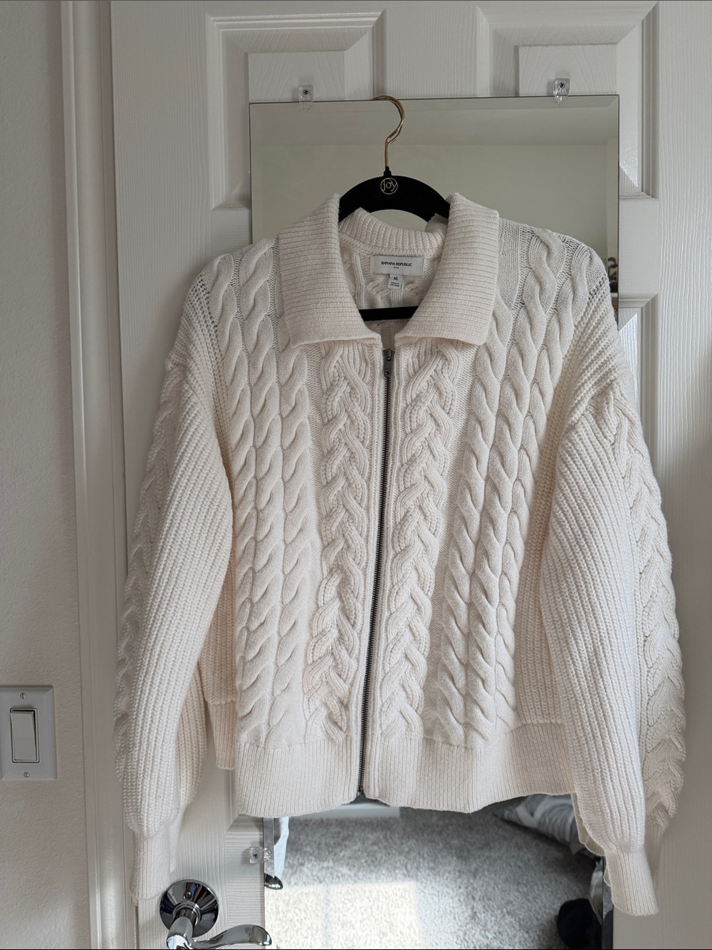Banana Republic Factory Ivory Cable Zip-Up Cardigan
